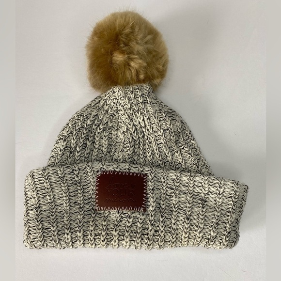 Love Your Melon Beanie Toboggan Hat With Removable Pompom Brown Oatmeal Logo OS - Picture 3 of 8